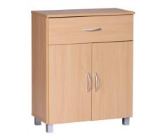 WOHNLING credenza LENA faggio con 1 cassetto e 2 porte 60 x 75 x 30 cm | Cassettone design | cabinet dispensa-piano con maniglie