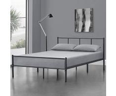 Struttura Letto in Metallo con Testiera e Pediera 120 x 200 cm Letto 1 Piazza e Mezza per Adulti/Ragazzi - Grigio Scuro