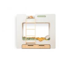 SMARTWOOD Letto a castello per bambini MIMI DL con cassetto 100x190 con telaio e ringhiera - letto a castello in legno - Letto montessori bambini con rete a doghe e ringhiera - Bianco 100x190