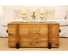 Uncle Joe - Cassapanca in stile vintage shabby chic, in legno massiccio marrone, con vano portaoggetti e coperchio, in legno di noce