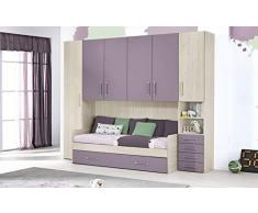 Dafne Italian Design Cameretta Completa a Ponte - Effetto Altea Beige, Lavanda (Doppio Letto Singolo e Armadio) (cm. 295 x 93 x 245h)