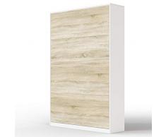 SMARTBett Letto a Scomparsa Basic Letto Ribaltabile Letto a Muro (120x200 Verticale, Bianco/Rovere Sonoma Parte Frontale)
