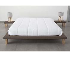 EVERGREENWEB - Letto Tatami Matrimoniale 160 x 190cm in legno Naturale alto 20 cm con comodini inclusi. Letto giapponese a doghe rivestito in tessuto color Marrone adatto a tutti i Materassi - TAMI