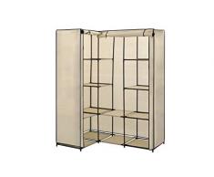 Armadio Richiudibile Cabina Salvaspazio Guardaroba,Tubo in Ferro + 100% Poliestere,Armadio Angolare Guardaroba, Crema,130 x 87 x 169 cm