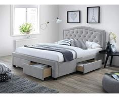 Letto imbottito matrimoniale con cassettone letto grigio 180 x 200 cm trapuntato, rete a doghe, Glamour Elektra