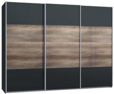 Armadio con ante scorrevoli, 300 cm, 3 ante, colore: antracite con rovere