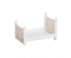 Tongdejing Letto in legno per neonati, con tessitura in vimini, per fotografia, lettino bianco per bambole, sfondo rimovibile per baby shower, idea regalo per bambini
