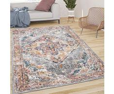 Tappeto Salotto Pelo Corto Vintage Pastello Orientale Moderno Grigio Giallo, Dimensione:60x100 cm