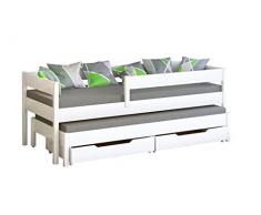 WNM Group Letto Singolo per Bambini JULA - Letto Estraibile con Cassetti Inclusi - Letto Bambini con Protezione Anticaduta - 200x90/190x90 cm - Bianco