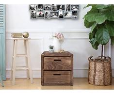 Rebecca Mobili Comodino Marrone Chiaro, cassettiera 2 cassetti, Legno Paulownia, Stile Vintage Retro, Camera Bagno - Misure: 44,5 x 44 x 35 cm (HxLxP) - Art. RE4147