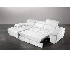 Dafne Italian Design Divano Letto angolare 3 posti con penisola a Sinistra. Similpelle Bianco (cm. 265 x 182 x 97h)