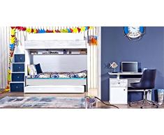 Dafne Italian Design TUTTOCAMERETTE.IT - Cameretta completa per ragazzi stile nordico blu e bianco. Comprende letto a castello, letto scorrevole, materassi, scrivania, sedia - [LVT]