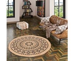 Pergamon Nele Etno - Tappeto di Juta in Fibra Naturale - Fatto a Mano - Rotondo - 2 Dimensioni