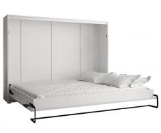 Letto nellarmadio 160 x 200 cm orizzontale, letto a scomparsa, letto per camera da letto, camera dei giovani, moderno design (bianco opaco + rovere artigianale)