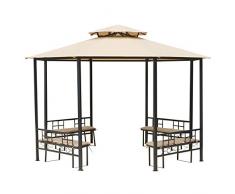 Outsunny Gazebo da Giardino elegante 4 Panche imbottite con schienale, Beige, 380 x 265 cm