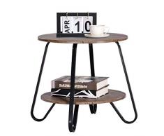 Coavas Tavolini da caffè Vintage da Soggiorno 2 Tiers Tavoli con piedistallo Tavolini da Comodino per la Camera da Letto Tavolini Rotondo da Salotto in Legno Marrone Metallo