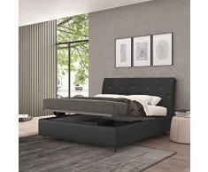 Talamo Italia Letto contenitore matrimoniale Strauss, Made in Italy, Struttura in ecopelle imbottita, Adatto a materasso 160x190 cm, Nero