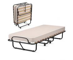LIFEZEAL Letto Pieghevole, Brandina, Materasso Beige in Schiuma di Memoria di 10 cm, Telaio in Acciaio con 4 Ruote, per Casa, Ufficio, Carico Max 120 KG, Ideale per Casa e Ufficio, 80x190x39 cm