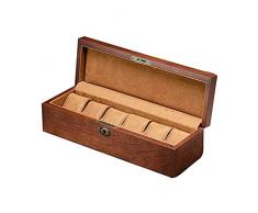 LSLS Portagioielli 6 Slot Watch Box, Custodia per Orologio con valletto, Vetro Topped Wooden Watch Display Case Custodia organizzatore, Custodia per Gioielli Organizzatore Gioielli