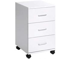 ts-ideen Comodino Cassettiera Archivio da Ufficio con rotelle 60x35 cm stile moderno 3 cassetti. Bianco