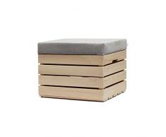 GrandBox Panca Contenitore in Legno 37x40x50 Sgabello con Coperchio, Imbottito, Cassapanca con Vano Portaoggetti, Pouf Legno Retro Shabby Chic Vintage - Naturale Grezzo Set di 1