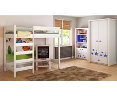 Letto a soppalco per bambini, 140 x 70, 160 x 80, 180 x 80, 180 x 90, 200 x 90, materasso non incluso, scala sulla parte anteriore (lato lungo), White, 200x90