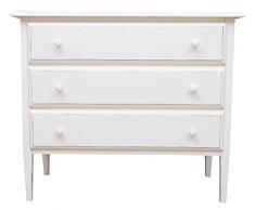 Biscottini Cassettiera Legno massello 100x48x85 cm | Cassettiera Shabby Chic Bianca | Como cassettiera Vintage 3 cassetti | credenza Vintage