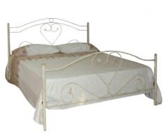 Letto Matrimoniale, Ferro BATTUTO, Modello Cuore, 100% Made in Italy (Avorio Sfumature Oro)