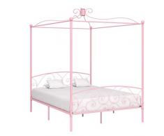 vidaXL Letto a Baldacchino Rosa in Metallo 160x200 cm