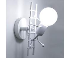 KAWELL Humanoid Creativo Lampada da Parete Interno Applique da Parete Moderna Lampada a Muro Applique Candelabro Max 60W per Camera da Letto, Soggiorno, Camera per Bambini, Corridoio, Scala, Bianco
