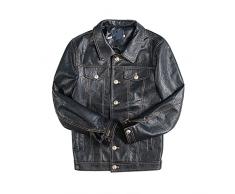 Giacche in pelle da uomo FAUX Moto Motorcycle Bavero Single Breasted PU.Giacca da bomber leggera Cassettone vintage casual (Color : Black, Size : Asian L 58-65KG)