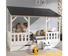 Ouzna - Letto estraibile a casetta, colore: Bianco e Nero