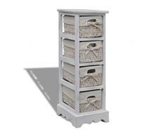 FZYHFA - Cassettiera in legno coloniale, con 4 cestini, colore: Bianco