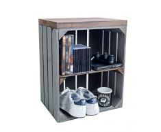 Cassapanca per la frutta Johanna, con ripiani in legno massiccio, per scarpe, sgabello in legno, dimensioni 40 x 29 x 53 cm (L x P x A) (antracite e palissandro)