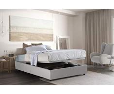 Talamo Italia Letto contenitore Una piazza e mezza Silvia Sommier, Made in Italy, Letto con rivestimento in ecopelle, Apertura frontale, con materasso cm 120x190 incluso, Bianco