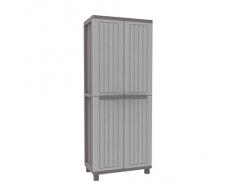 TERRY Jwood 368 Armadio da Esterno, 2 Ante Portascope con Scaffalino Interno a 4 Ripiani, Grigio/Tortora, 68x37,5x170 cm