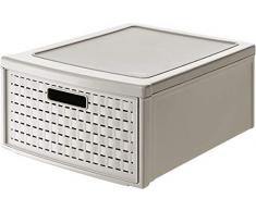 Rotho Country Cassettiera con 1 Cassetto in Rattan, Plastica (PP) senza BPA, Beige (Cappuccino), Grande/19.2 L, 45.0 x 34.0 x 20.0 cm