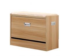 Bricozone Panca Mobile Contenitore Scarpiera Ribaltabile, Scarpiera Ribaltabile in Legno E Sedile Imbottito Ecopelle, 63 x 30 x 45 cm, Comodino Scarpiera Contenitore, (Rovere)