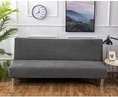 Futon - Copridivano elasticizzato senza braccioli, antiscivolo, elastico, pieghevole, adatto per divano letto pieghevole (grigio argento, jacquard lavorato a maglia)