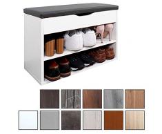 RICOO WM032-W-A, Scarpiera da Ingresso, 60x42x30cm, Panca portascarpe, Armadio salvaspazio, Armadietto scaffale con Sedile, Guardaroba, Legno Bianco