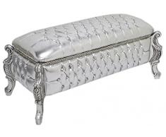 Casa Padrino panca/cassapanca barocca similpelle argento/argento - Panca imbottita in legno massello con strass - Mobili in stile barocco