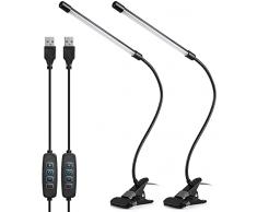 Pxwaxpy Lampada da Scrivania LED Con Clip, Lampada da Lettura Libro Letto con Collo di Cigno 360° Flessibile, Lampada da Tavolo USB per La Cura Degli Occhi con 3 Modalità e 10 Luminosità (2 Pack)