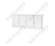 ZeroDueZero - Credenza, Stile Classico, In Legno Massello E Mdf Con Rifinitura In Bianco Opaco - Mis. 205 X 42 X 86