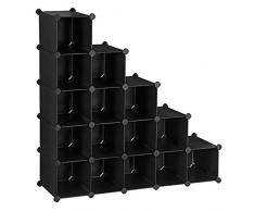 SONGMICS Scarpiera Componibile con 15 Scomparti, Scaffale Fai da Te, Armadio Modulare, Mobiletto Portaoggetti, per Vestiti Giocattoli Borse, Nero LPC44HV1