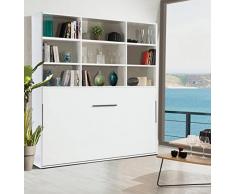 Venatura Store Letto a Scomparsa Singolo Orizzontale con libreria Line, Easy Bed (Bianco/Bianco)