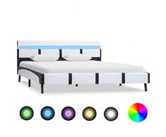 Festnight Struttura Letto Matrimoniale Moderno a Doghe con LED Rivestimento in Ecopelle Bianco e Nero,Letto Singolo in Ecopelle Moderno,Letto Matrimoniale Ecopelle 140x200 cm/160x200 cm/180x200 cm
