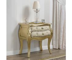 SIMONE GUARRACINO LUXURY DESIGN Comodino bombato Brilliant Stile Barocco Francese Foglia Oro Ecopelle Champagne Bottoni e pomelli Crystal SW