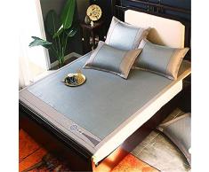 Coprimaterasso in Rattan Naturale, Sedile in Seta ghiacciata, Doppio Set di Tre Pezzi, Aria condizionata, Letto con stuoia di bambù/Raffreddamento Estivo, D, 180 e 200 cm