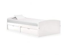 Tidyard Struttura Letto Singolo con 2 Cassetti in Legno Massello di Pino Bianco Moderno 90x200 cm,Letto con Cassetti,Giriletto Singolo Moderno con 2 Cassetti,Letto Singolo Moderno in Legno
