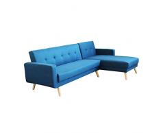Divano Letto Trapuntato con Penisola Blu Melange Stile Moderno D.176x84x84/Dl.176x105x45 / S.74x157x84/Sl.74x178x45